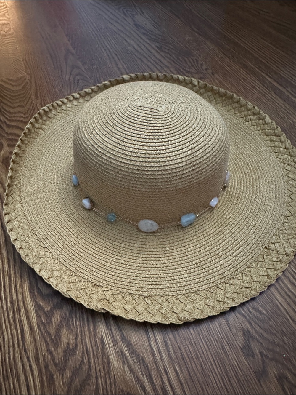 Straw Wide-Brim Sun Hat with Seashell Accent - Natural